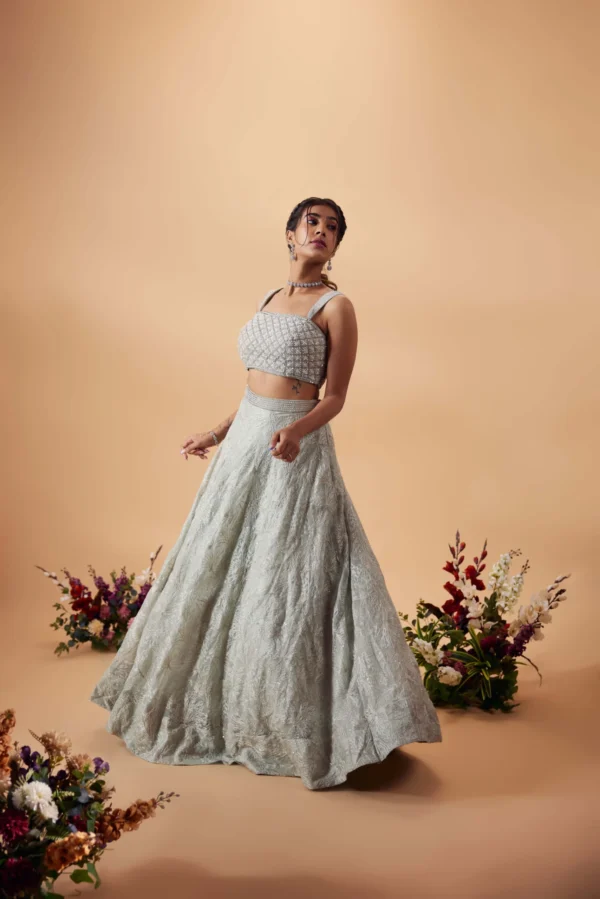 Blue Organza Lehenga Set