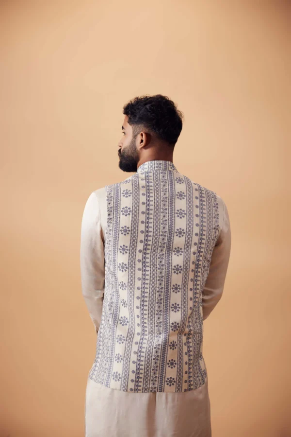 Off-White & Blue Silk Kurta