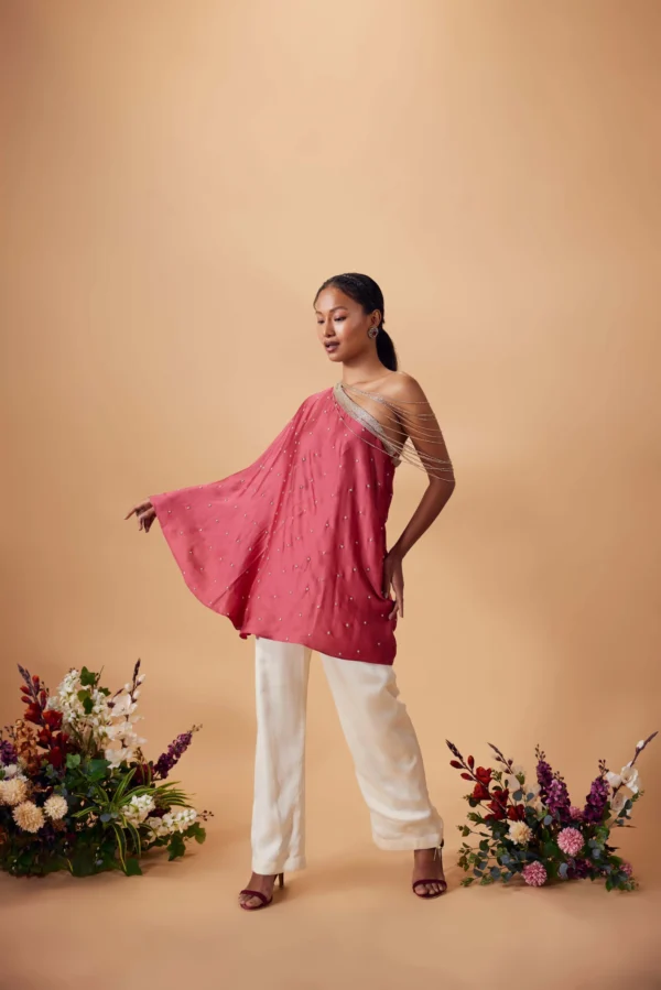 Pink & Off-White Tunic & Pants Set