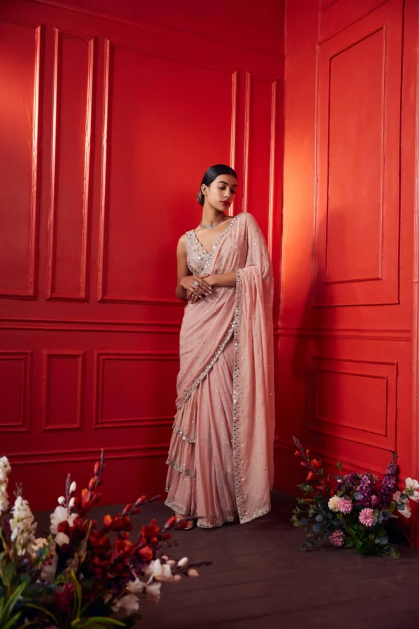 Pink Ruffle Drape Saree